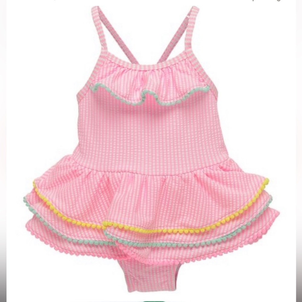 WetSuit Club • Seersucker Pompom Ruffle Swim (5T)